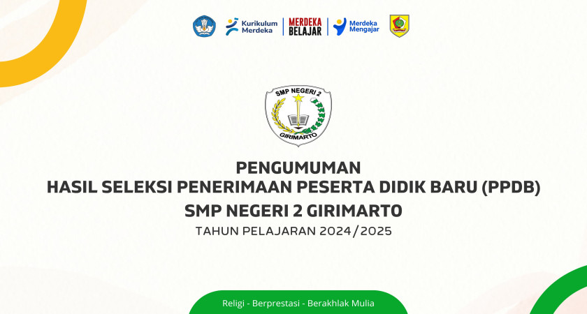 PENGUMUMAN PPDB SMP N 2 GIRIMARTO TAHUN PELAJARAN 2024/2025